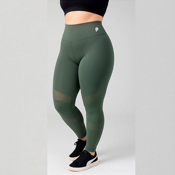 Legging Feminina Cintura Alta Compressiva Verde Militar