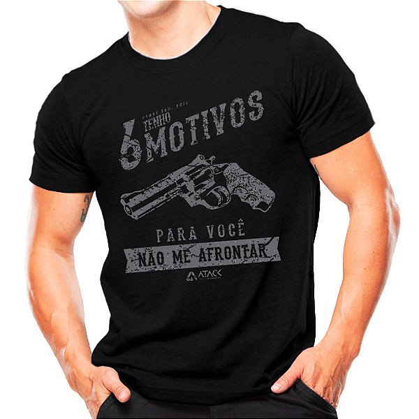 Camiseta Militar Estampada 6 Motivos | Preta - Atack
