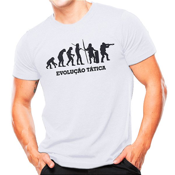 Camiseta Militar Estampada Evolução Tática Branca - Atack