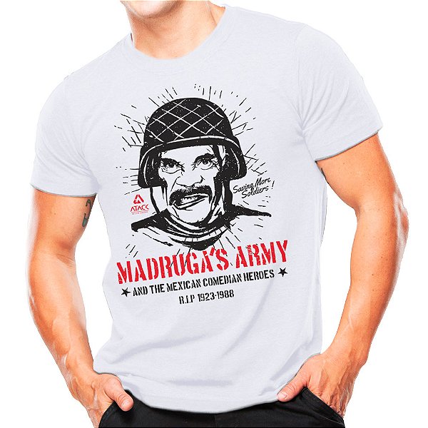 Camiseta Militar Estampada Madruga's Army | Branca - Atack