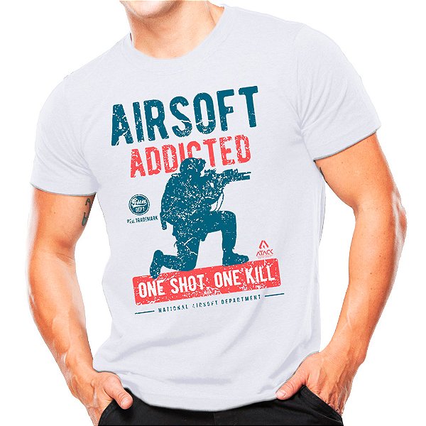 Camiseta Militar Estampada Airsoft One Shot Branca - Atack
