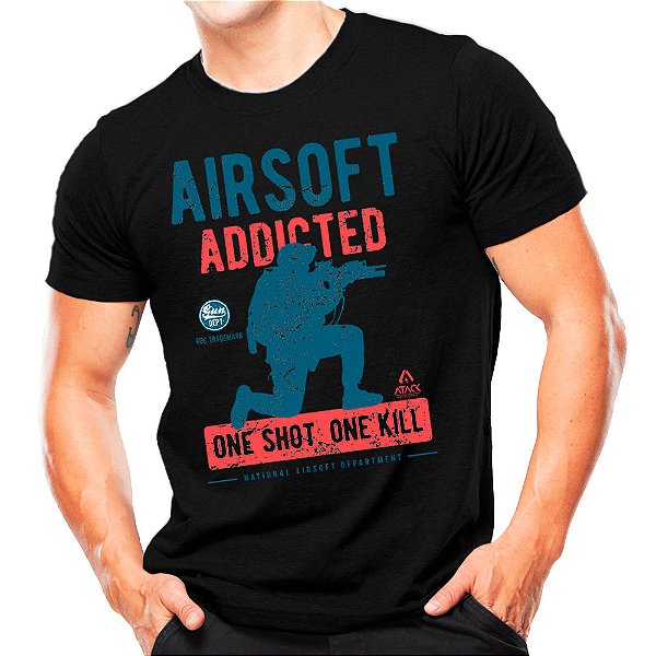 Camiseta Militar Estampada Airsoft One Shot Preta - Atack