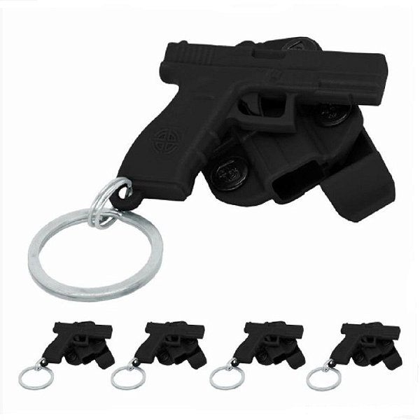 Kit 5 Chaveiros Coldre Holster Preto | Bélica
