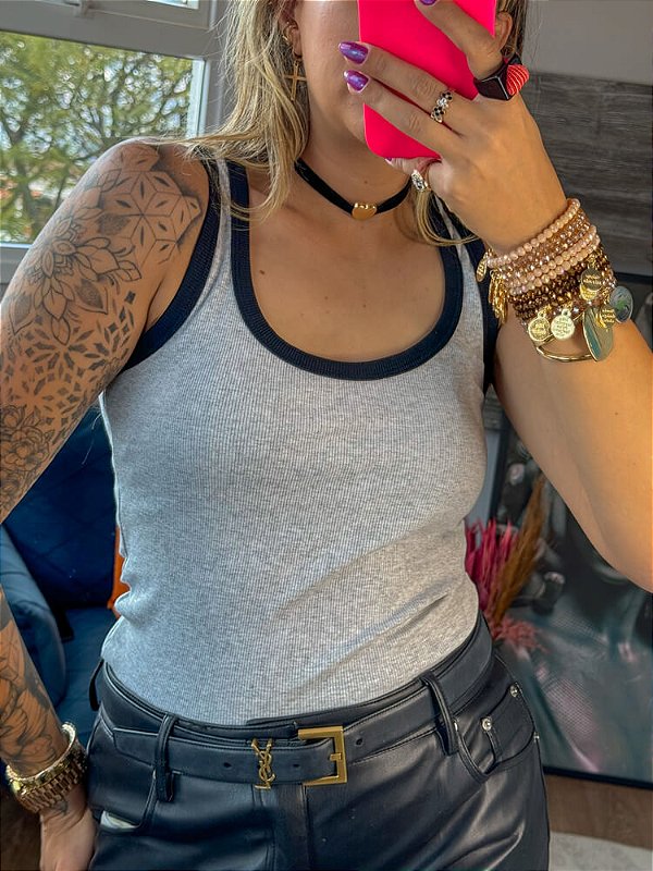 Camisa Regata Zara Canelada Cinza