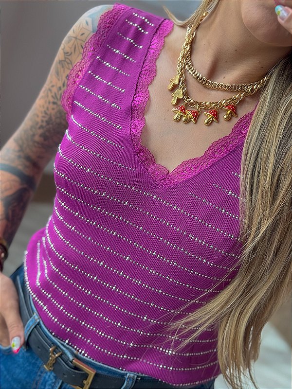 Camisa Nick Pink Brilhantes & Renda