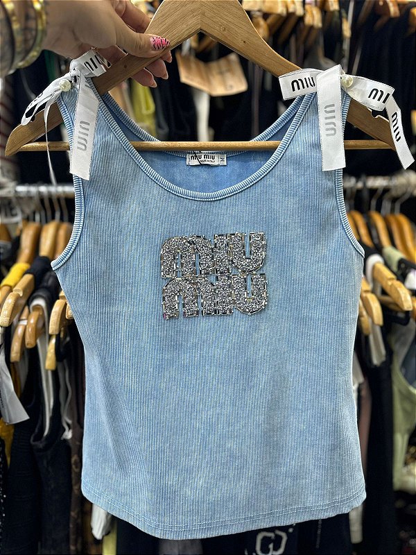 Blusa Miu Canelada Azul Brilhantes