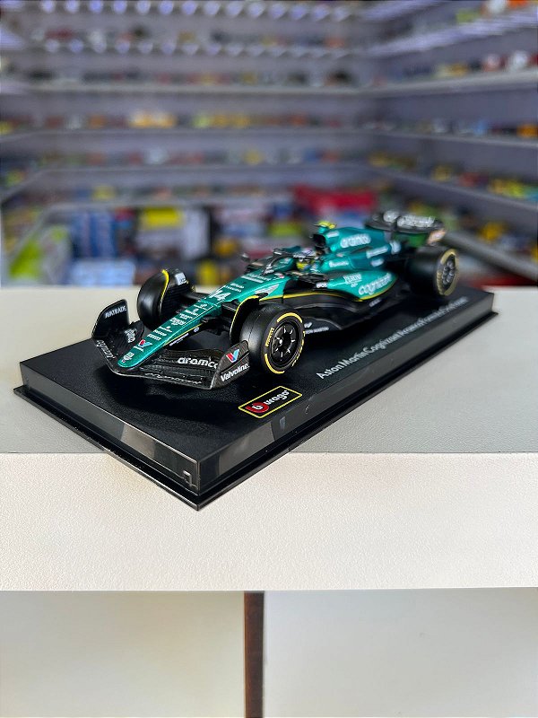 Fórmula 1 Aston Martin AMR23 Fernando Alonso 2023 1:43 Bburago c/ Display e Piloto
