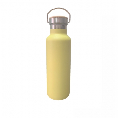 GARRAFA TERMICA ACO INOX TAMPA BAMBU - AMARELA