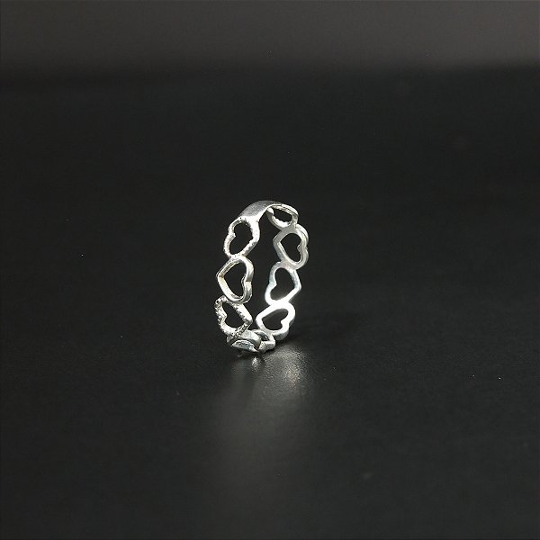 Anel de Prata 925 Corações Vazados Love Silver