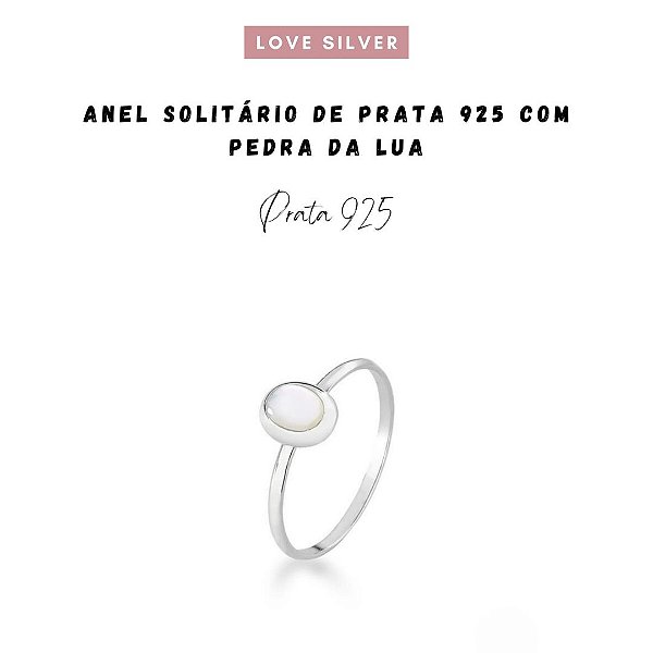 Anel Solitário de Prata 925 com Pedra da Lua Love Silver