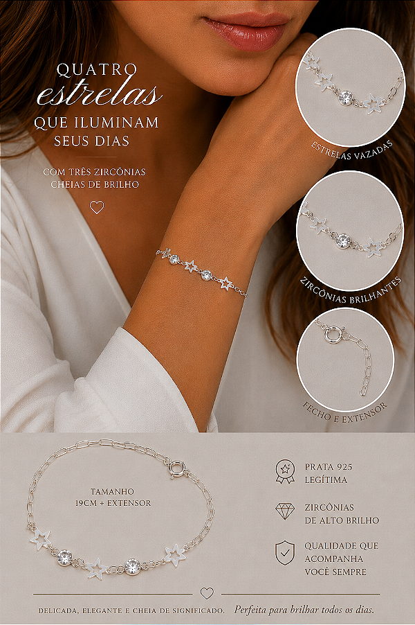 Pulseira Estrelas Vazadas com Zircônias em Prata 925