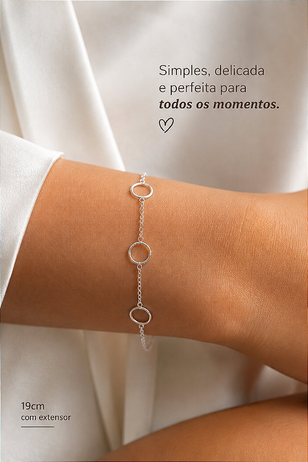 Pulseira com Três Círculos Vazados em Prata 925