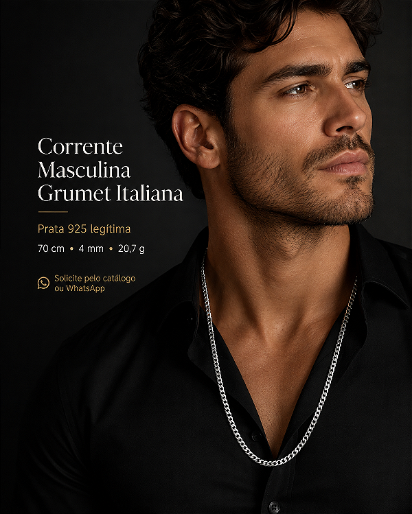 Corrente Masculina Grumet Italiana em Prata 925