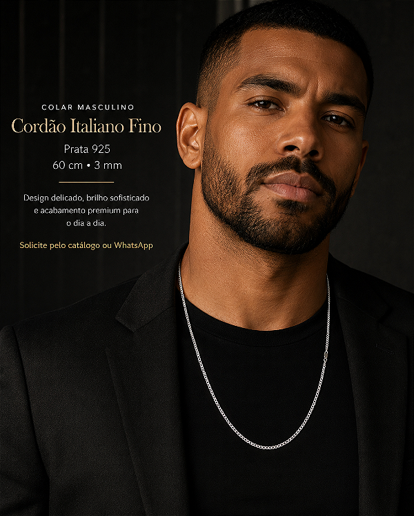 Corrente Masculina Grumet Italiana Fina em Prata 925