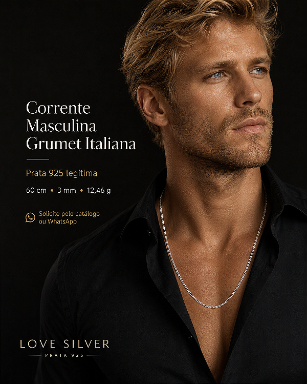 Corrente Masculina Grumet Italiana em Prata 925