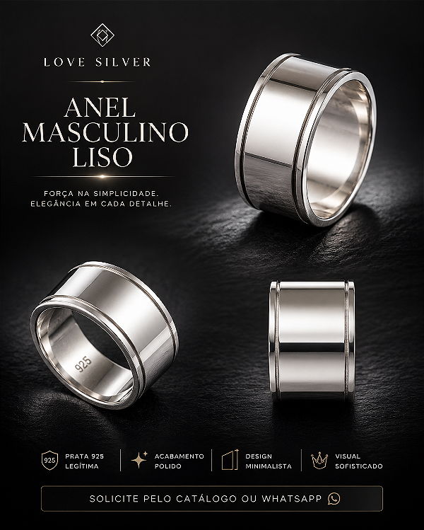 Anel Masculino Liso em Prata 925 | Love Silver
