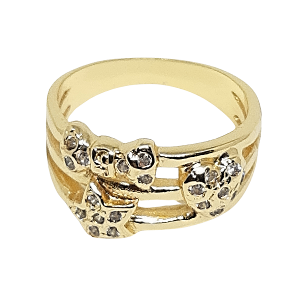 Anel com Coração, Top e Estrela Banhado a ouro 18K