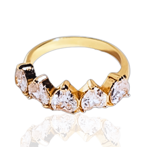 Anel 5 Corações de Zircônia Banhado a Ouro 18K