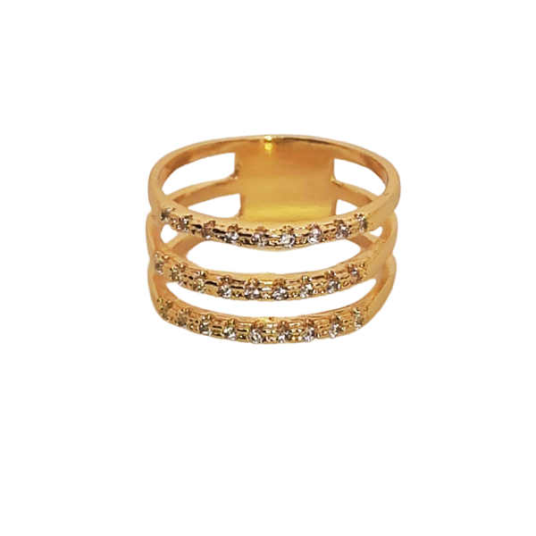 Anel Triplo com Zircônias Banhado a Ouro 18K