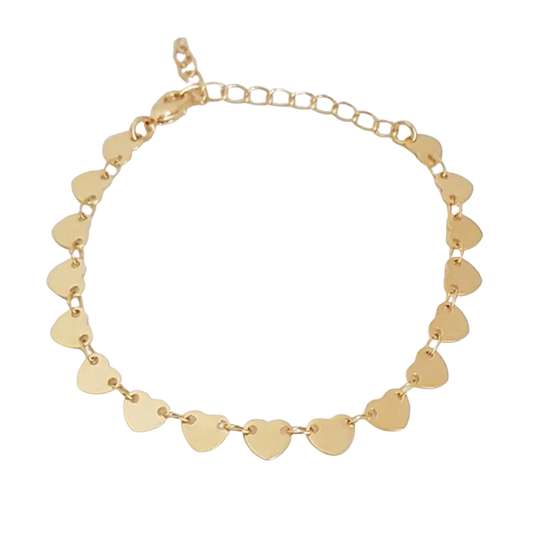 Pulseira Corações Folhada a Ouro 18K
