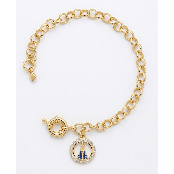 Pulseira Elos Pingente Nossa Senhora com Zircônias Folhado a Ouro 18K