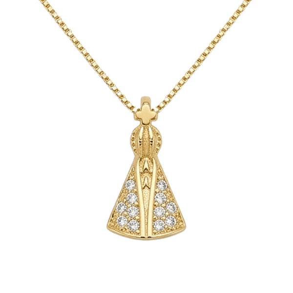 Conjunto Nossa Senhora Corrente Veneziana Pingente Banho a Ouro 18K