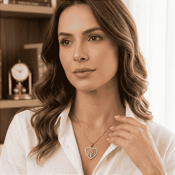 Conjunto Coração Arvore da Vida Corrente Veneziana 45cm Banho Ouro 18K