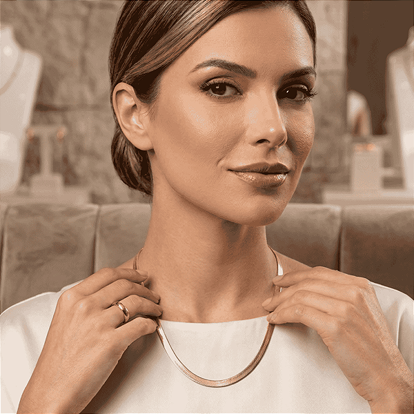 Colar Choker 3mm Tipo Fita com 34cm + 10cm extensor Banho Ouro 18K