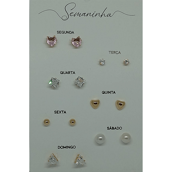 Brinco Semaninha 7 pares Banhado a Ouro 18K