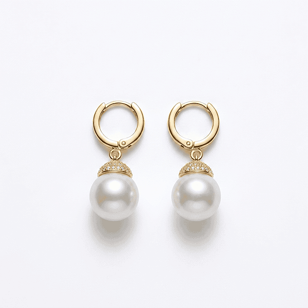 Brinco Argola Click Pérola de 10mm Banhado a Ouro 18K