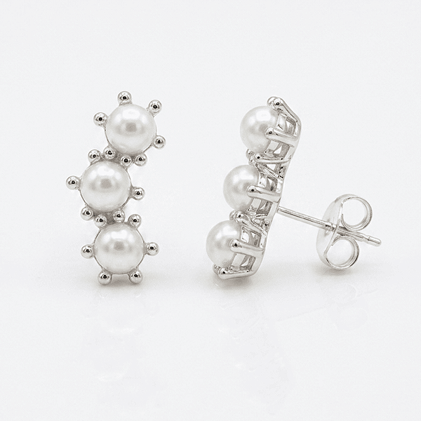 Brinco EAR Cuff Três Perolas Banhado a Ródio