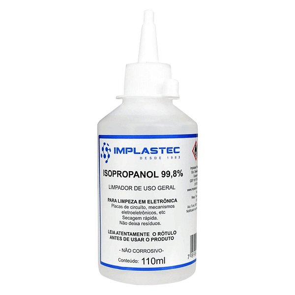 Álcool Isopropílico Implastec (Isopropanol 99,8%) 110ml - Empresa líder na  comercialização de soluções térmicas, incluindo Pasta Térmica, Thermal Pad,  Coolers e Fans.