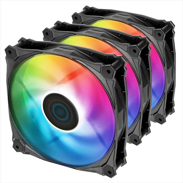 Kit com 3x Cooler FAN Iceberg Thermal IceGale Lightning ARGB 120mm Preto – IG12LT-B3A
