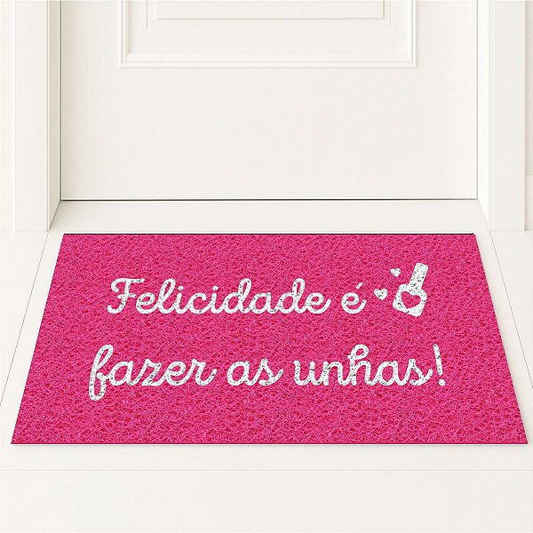 Tapete Capacho Felicidade é Fazer as Unhas 80x40 Pink Nails