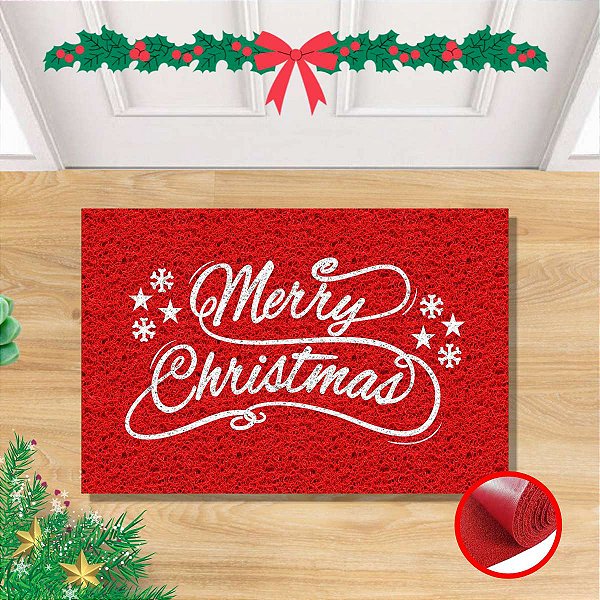 Tapete Capacho Merry Christmas Natal 60x40Vermelho Decoração