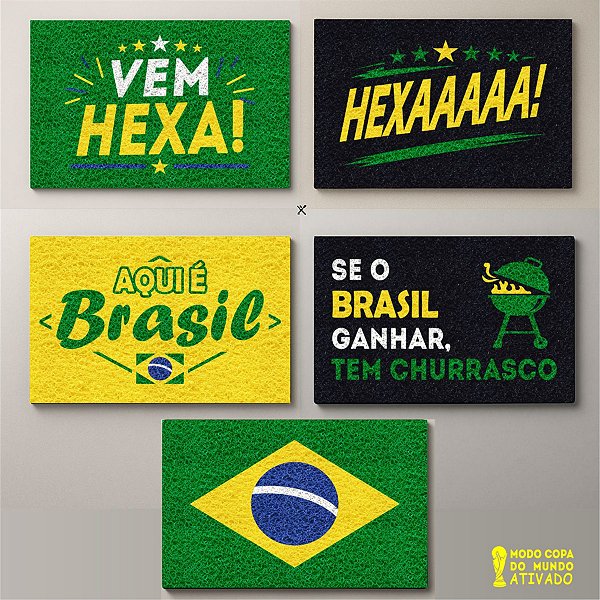 Tapete Capacho Entrada Copa do Mundo Brasil Hexa Futebol 60x40
