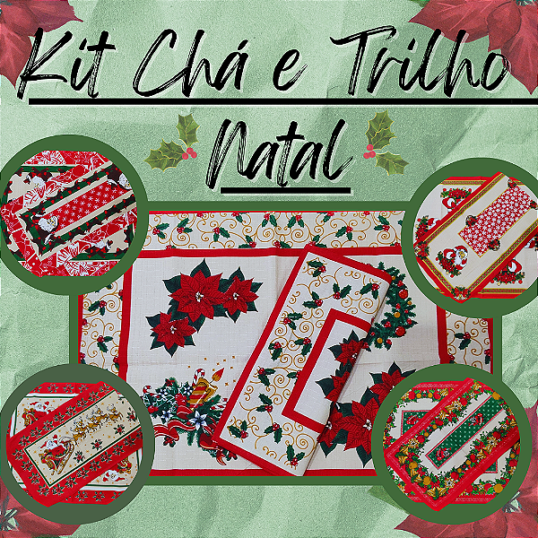 Kit Toalha de Mesa Chá + Caminho em Linhão Natal