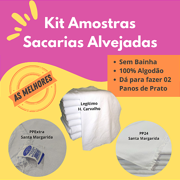 Kit Sacarias Alvejadas variadas p/ Artesanatos 03 peças