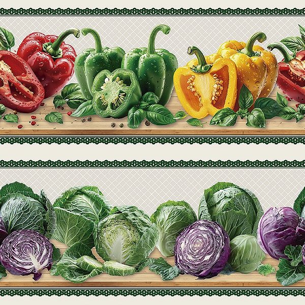 Tricoline Digital Barrado Legumes 55cm x 1,50mt