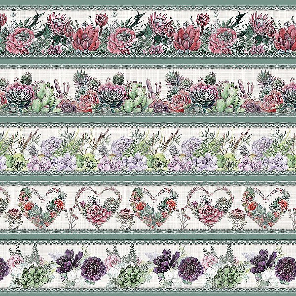 Tricoline Digital Barrado Cactos e Suculentas 55cm x 1,50mt