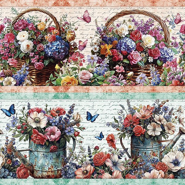 Tricoline Digital Barrado Flores na Lata 55cm x 1,50mt