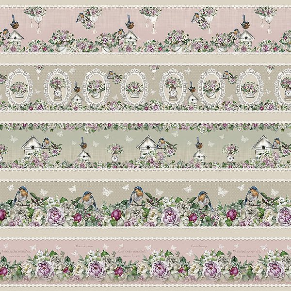 Tricoline Digital Barrado Peonia do Campo 55cm x 1,50mt