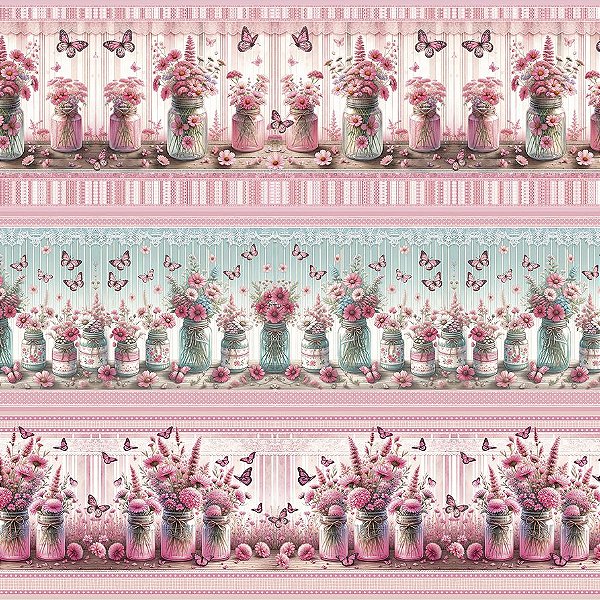 Tricoline Digital Barrado Potes de Amor 55cm x 1,50mt