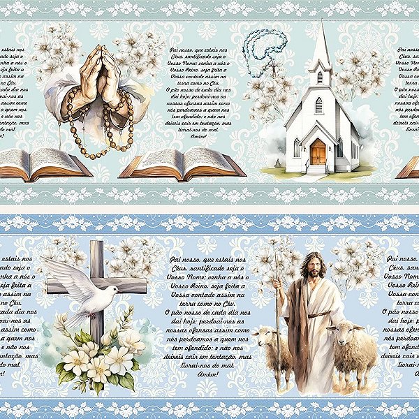 Tricoline Digital Barrado Pai Nosso 55cm x 1,50mt