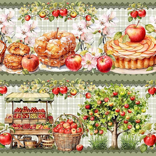 Tricoline Digital Barrado Pomar de Maçã 55cm x 1,50mt