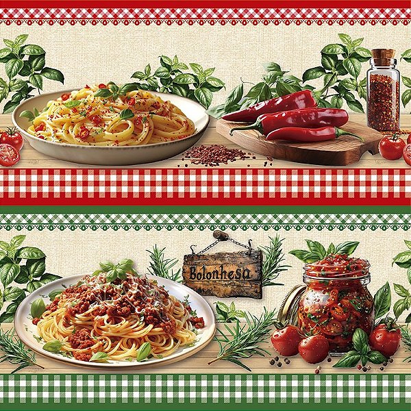 Tricoline Digital Barrado Massas da Nona 55cm x 1,50mt