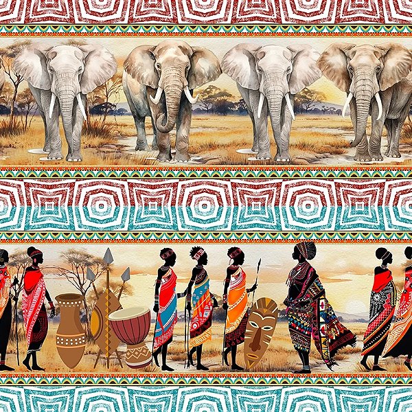 Tricoline Digital Barrado África 55cm x 1,50mt