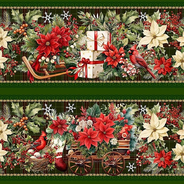 Tricoline Digital Barrado Feliz Natal Verde 55cm x 1,50mt