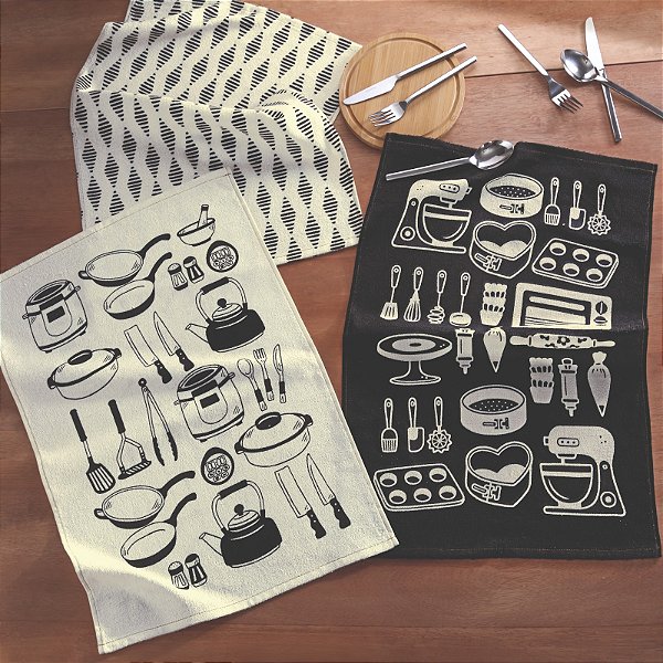 Jogo de Pano de Copa Felpudo Prata Döhler Menu - 3 Peças