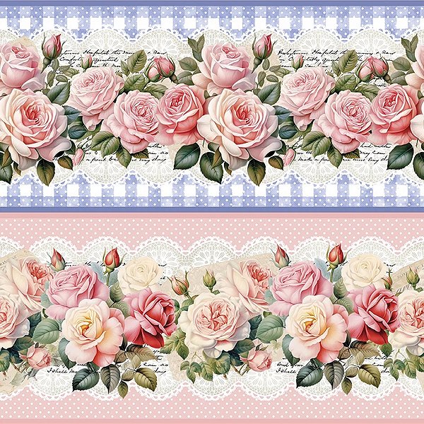 Tricoline Digital Barrado Flores Delicadas 55cm x 1,50mt